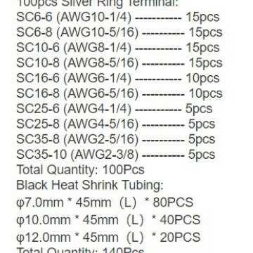 跨境240pcs窥口铜管端子SC接线端子100PCS+140PCS铜鼻子热缩管