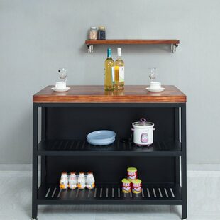 厨房餐边桌实木料理台中岛台收纳置物桌操作台铁艺家用简约备餐桌