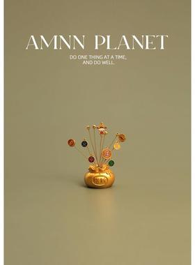 AMNN中国风创意招财树财神摆件国潮桌面玄关车载中控台喜庆摆饰