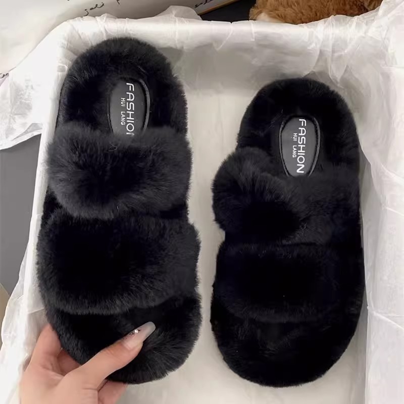 爆款毛毛拖鞋女冬季外穿2025新款兔毛高级感网红厚底毛绒棉拖春秋