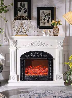 法式复古白色壁炉柜仿真火客厅取暖壁炉别墅轻奢实木雕花装饰柜