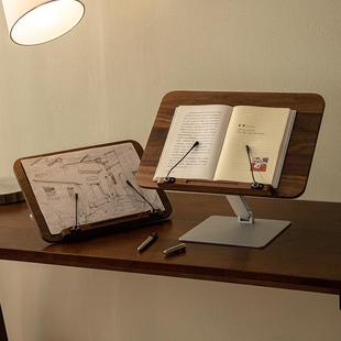 实木质书架书夹固定晨读架黑胡桃木可升降旋转阅读支架阅读架