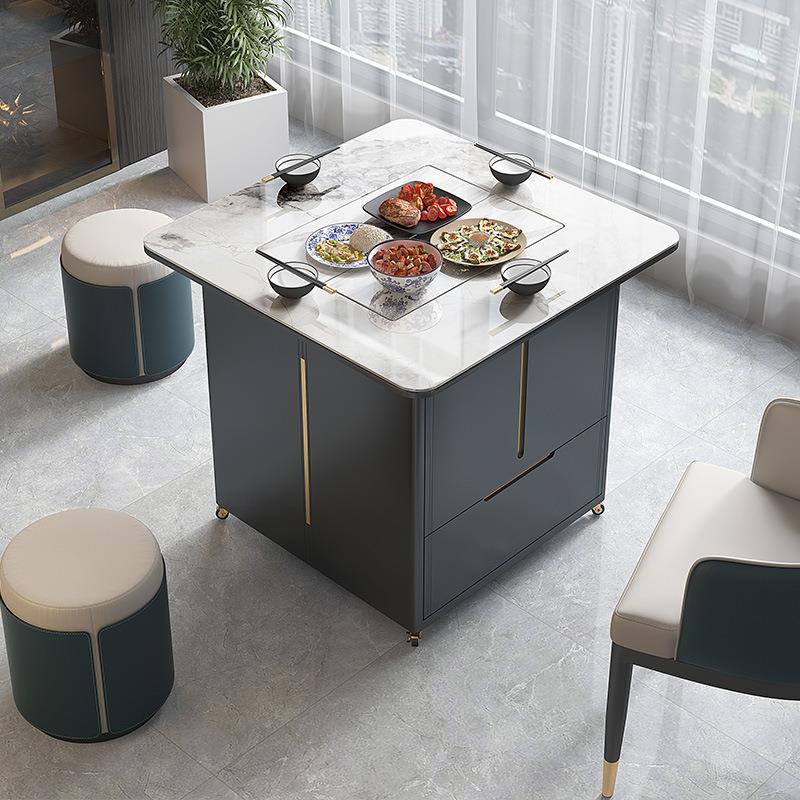 阳台全自动升降小型茶台餐桌两用多功能岩板轻奢电动可移动泡茶桌