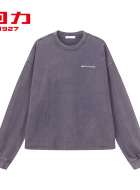 回力1927纯棉圆领长袖T恤男女士情侣装春秋季宽松运动上衣百搭·