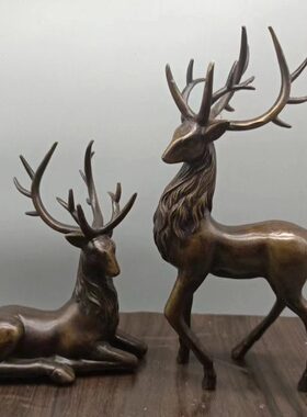 古玩纯铜鹿摆件一对铜福鹿吉祥鹿办公室桌面玄关礼品收藏装饰摆设