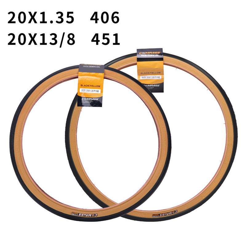 折叠自行车黄e边外胎349/406/451专用外胎20*1.35地滚阻光头开口
