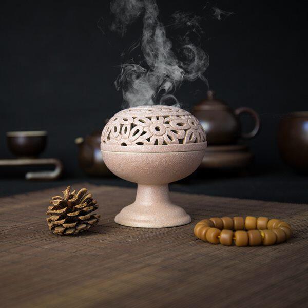 手工镂空点香炉 精美蚊香香炉 带盖檀香熏香香炉 室内瓷器摆件