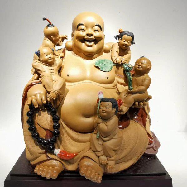 石湾陶瓷五子登科佛精品摆件门厅摆设求子送礼品二胎摆件