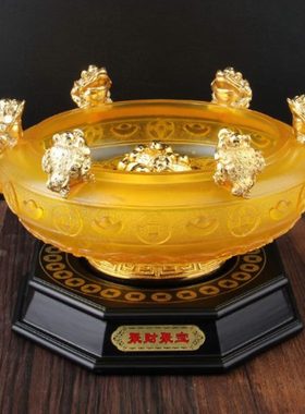妙如意 聚宝盆摆件 存钱罐聚宝金蟾配底座商务礼品乔迁家居装饰品