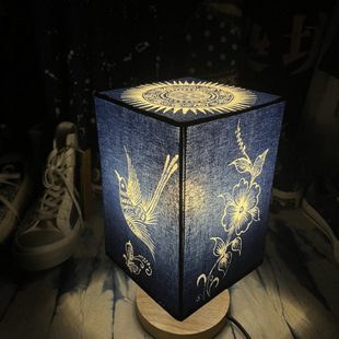 蜡染台灯定制床头灯手工绘制植物染方形非遗技艺文创文艺礼物包邮