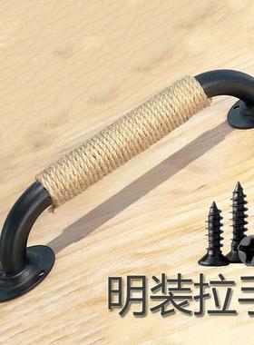 创意谷仓门门把手客栈民宿复古大门房门木门麻绳拉手螺丝明装黑色