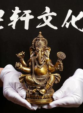 纯黄铜象鼻财神象饰天目象泰家居桌面车饰招财进宝饰品