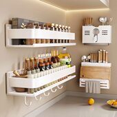 白色厨房置物架免打孔不锈钢架子调味料品罐家用壁挂多功能收纳架