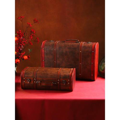 木质覆古收纳箱可定制木箱子储物拍摄道具手提箱老式皮箱装饰摆设