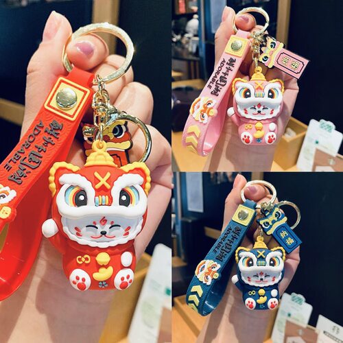 新款国潮醒狮招财猫钥匙扣挂件