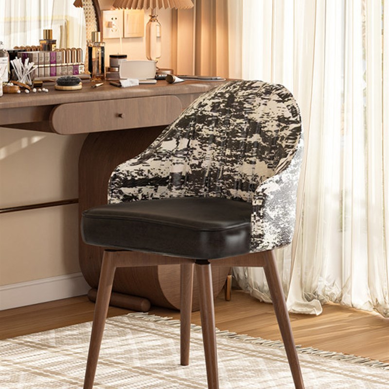 化妆凳子女生卧室梳妆台椅子2025新款家用实木靠S背覆古椅旋转凳