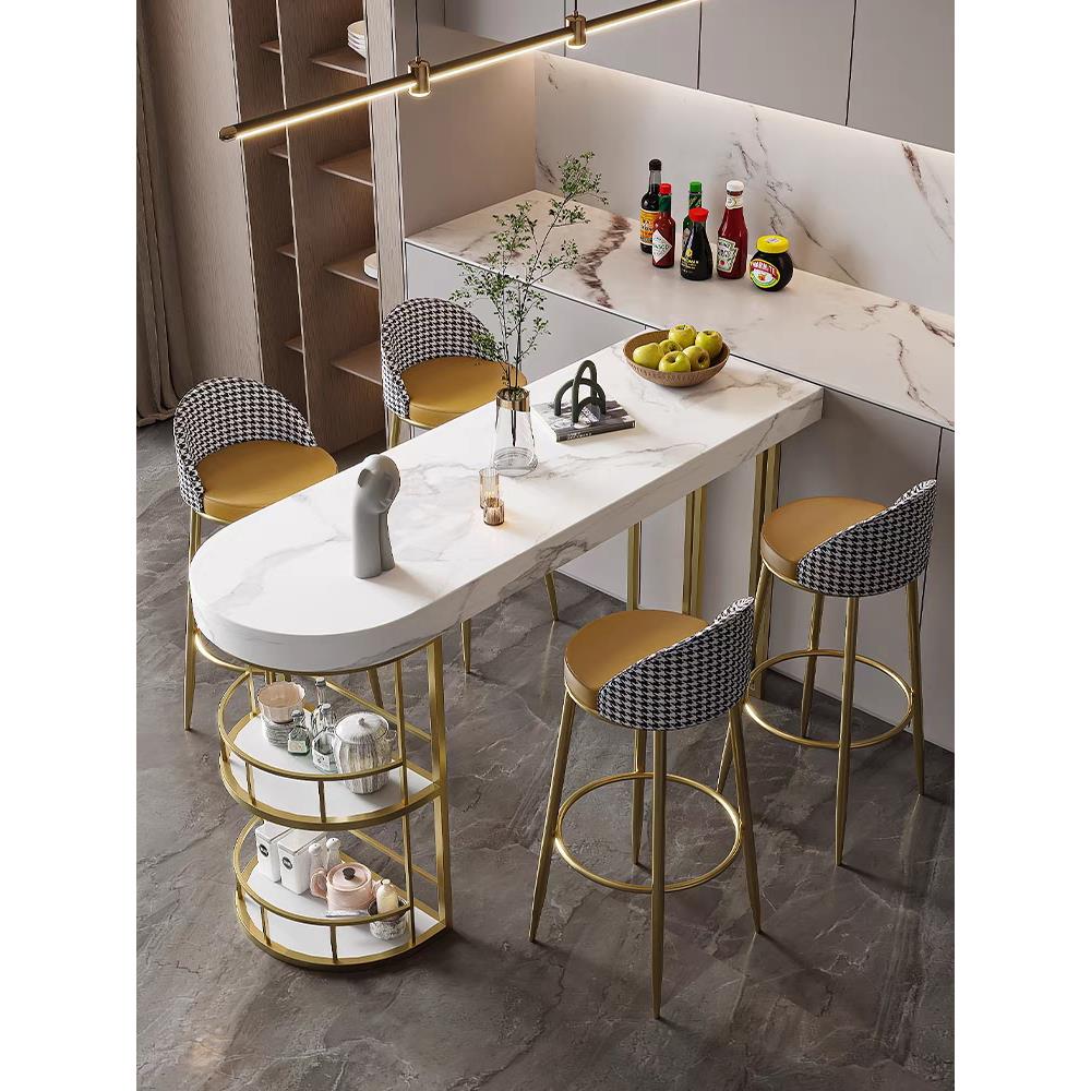 北欧大理石吧台桌家用靠墙客厅高脚桌椅厨房中岛台餐桌酒吧休闲桌