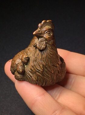 纯铜手工仿古实心紫铜茶宠小物件 团子鸡 茶道小摆件