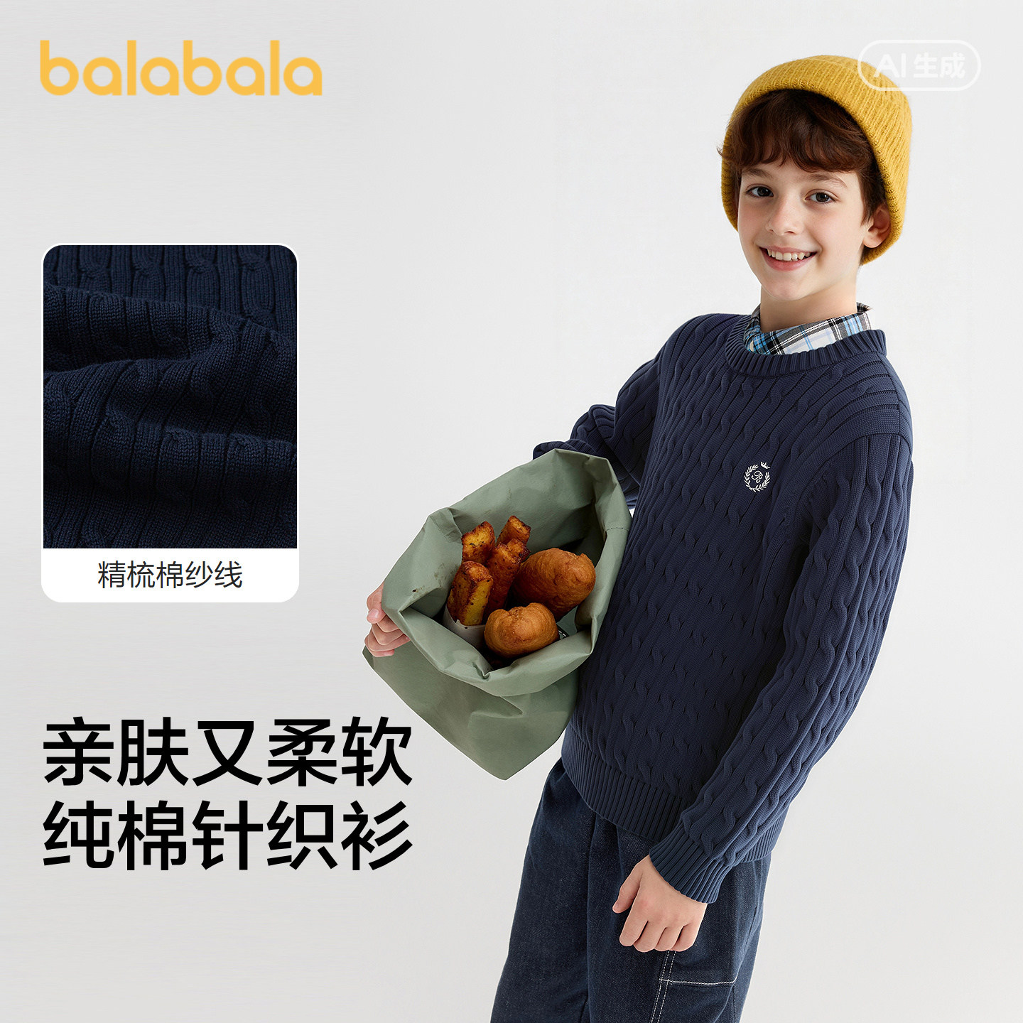 巴拉巴拉balaOne套头毛衫纯棉