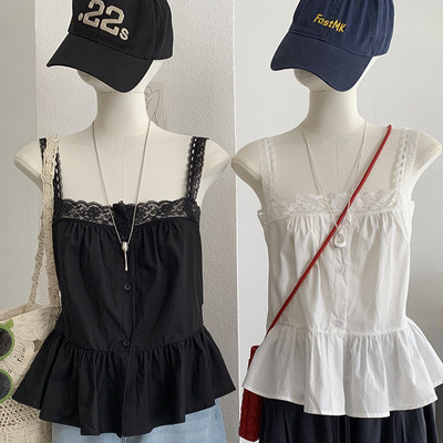 实拍 蕾丝拼接吊带小背心女2026夏季新款温柔风纯色无袖上衣 7859