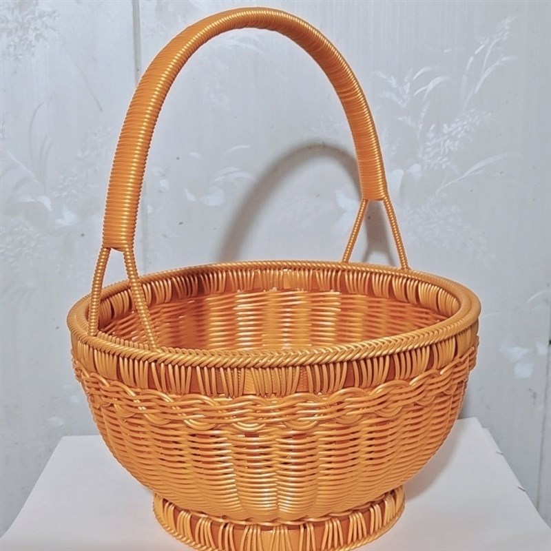 纯手工编织篮子购物仿藤条pet提菜篮传统水果篮野餐篮收纳筐