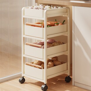 原木风厨房蔬菜小推车置物架卧室可移动置物架落地零食书架子