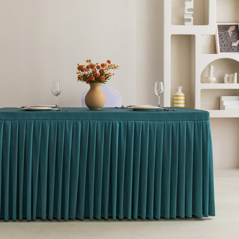 定制会议室桌布酒店长方形餐桌台布布艺商务展会签到长条桌裙套罩