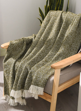 简约现代绿色条纹床尾巾搭毯沙发床搭酒店民宿售楼部样板房间软装