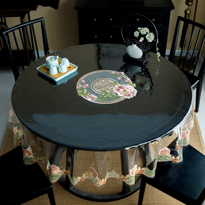 桌面软玻璃pvc刺绣桌布防水防油免洗方形茶几透明垫氛围感餐桌垫