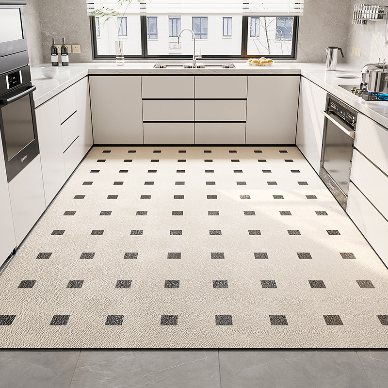 奶油风格子厨房地垫防滑防油可擦免洗pvc防水免清洗满铺专用地毯,居家布艺,厨房地垫,淘宝优惠券,粉丝福利购,淘宝优惠卷