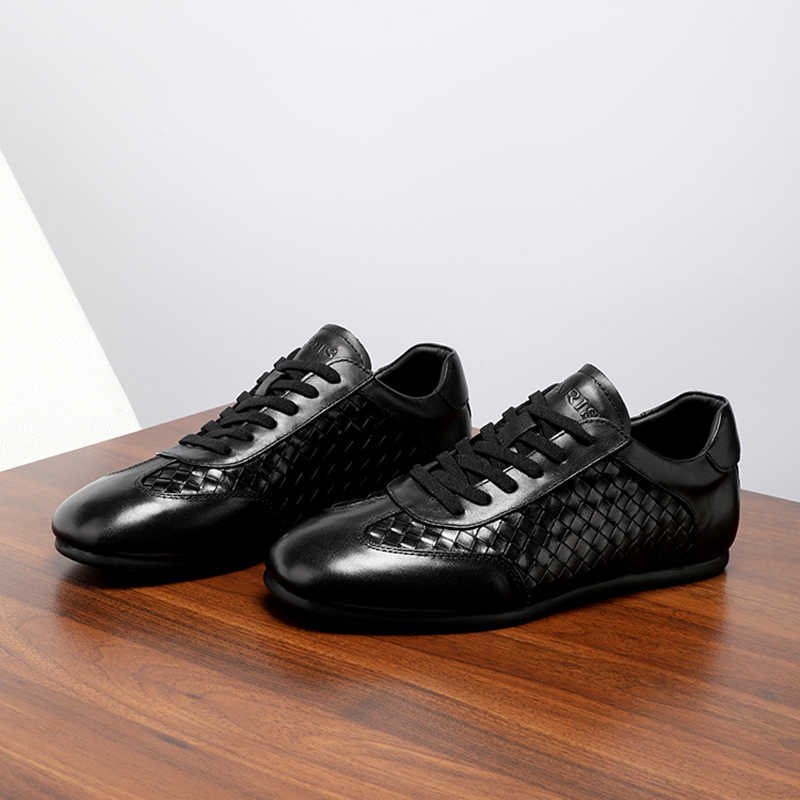 2025新款春季德训鞋男编织爆款轻质皮鞋男板鞋休闲运动潮皮鞋