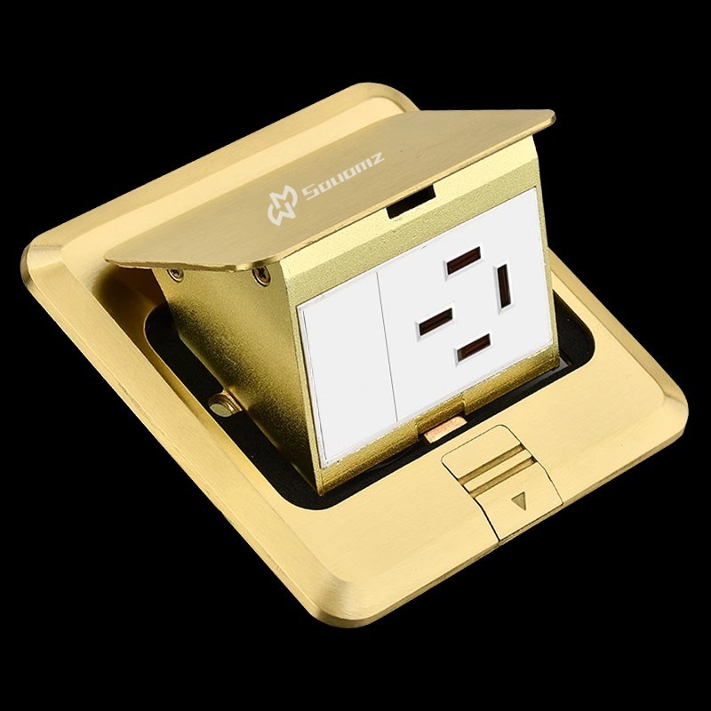 16A三相四线地插座全铜阻尼弹起式120型大功率380V四插隐藏地板插