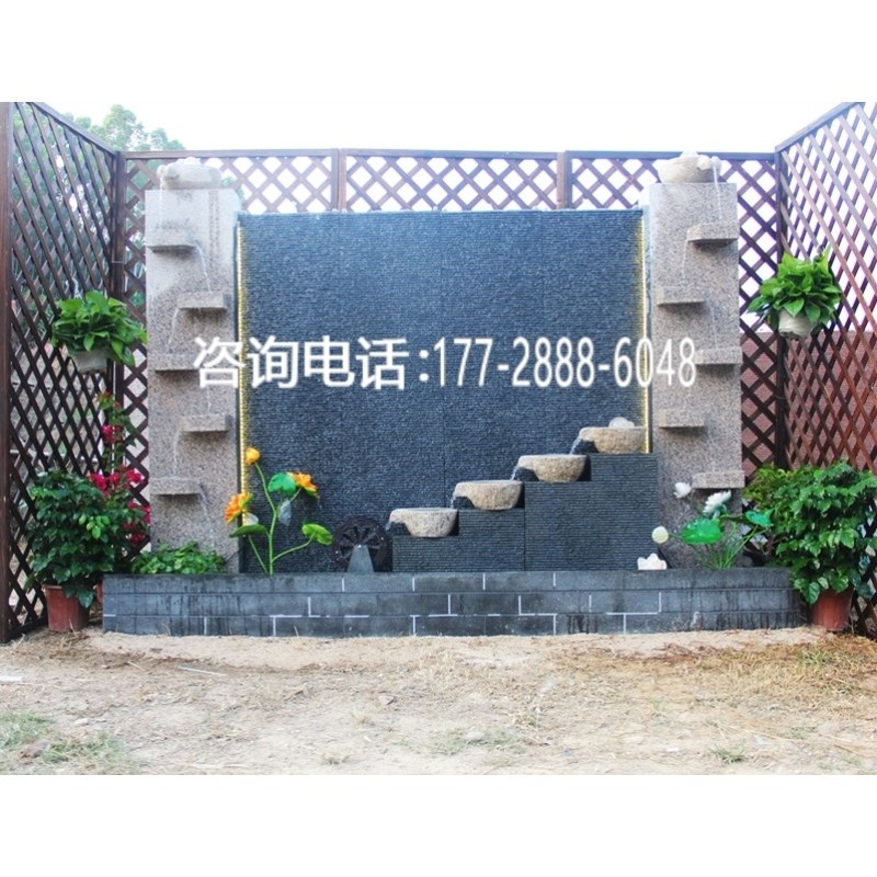 大型流水喷泉庭院瀑布水景公司屏风别墅鱼池石材水幕墙水景观摆件