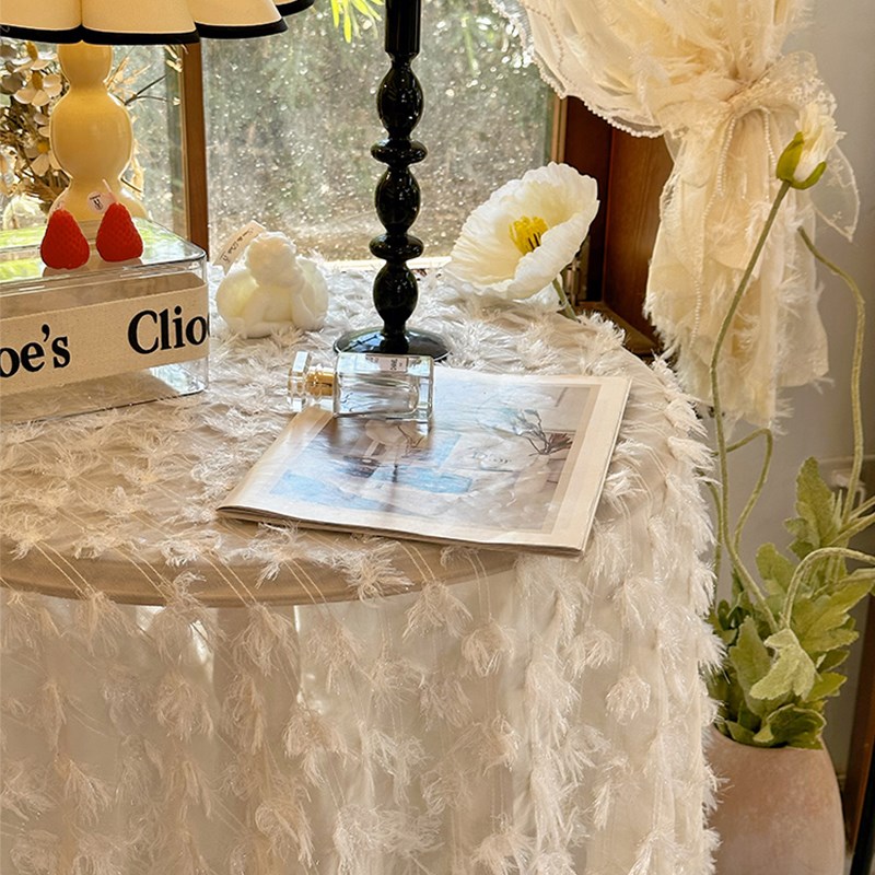 法式浪漫立体浮雕流苏桌布蕾丝台布盖布沙发巾圆桌高级感ins氛围