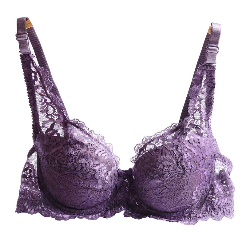 蕾丝内衣女夏薄款透气大胸显小文胸聚拢上托胸罩无海绵四分之三杯