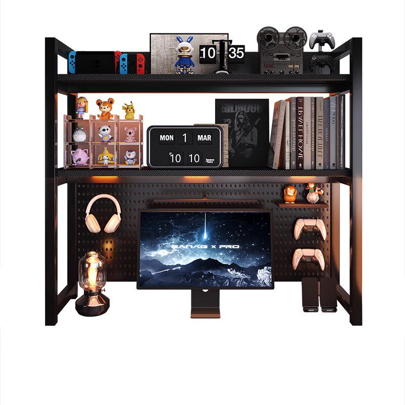 桌上立式洞洞板书架置物架电竞房间装饰金属收纳层架子电脑桌面改