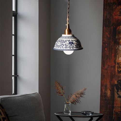 中式简约青花瓷吊灯 茶室餐厅客厅阳台吧台床头装饰陶瓷吊灯