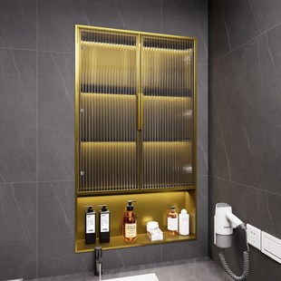 304不锈钢壁龛柜遮挡门玻璃储物壁龛嵌入式成品卫生间浴室置物架