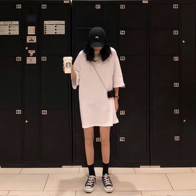 高个子加长版下装消失中长款t恤女遮屁股大码200斤大版宽松T恤裙