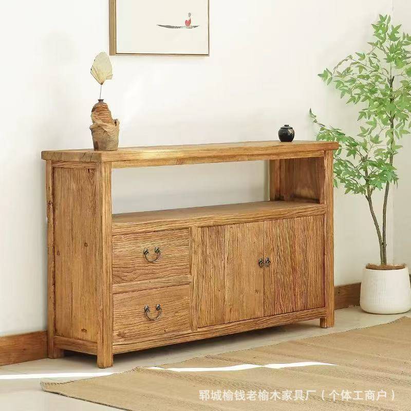 老榆木中式复古原木餐边柜鱼缸柜客厅储物柜橱柜电视柜斗柜