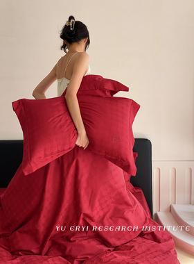 5A100支长绒棉丨四件套纯棉新婚L嫁床F686T婚庆结婚大红色品