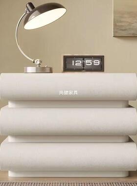 2XVZ025款红奶油风色床头柜皮质意式极简新卧室实木床边收网白纳