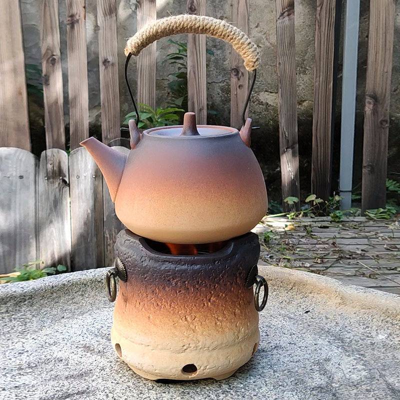 明火碳炉烧水煮茶炉侧把陶瓷壶煮茶器酒精茶炉户外炭炉提梁壶茶具