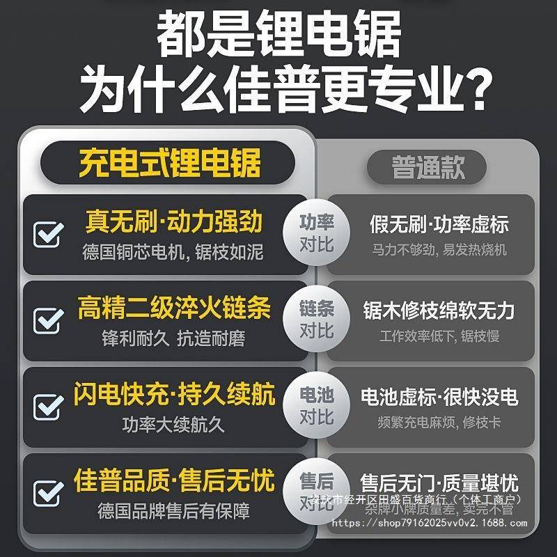 普电锯锯家佳用小型手持锂电充电式伐锯户外砍木树锯柴电动696链