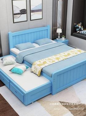 实木床.5白色子抽屉床儿童高床低1带气GDU箱拖床双人母床抽拉床