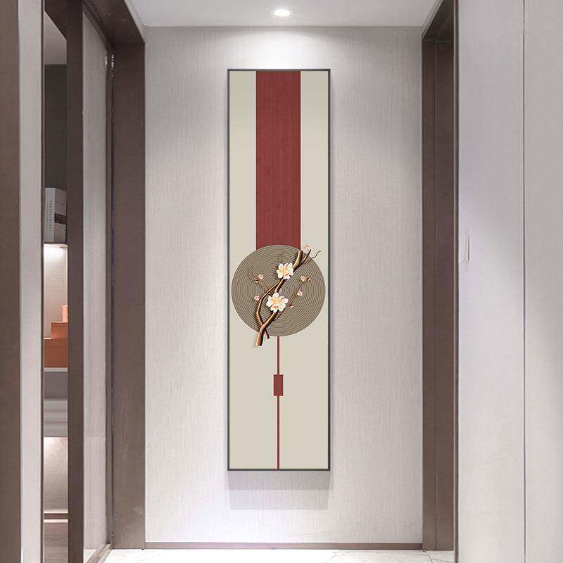 新中式入户门玄关画竖版走廊过道挂画正对门玄幻装饰画花卉画壁画