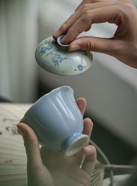 61K3暮山紫色手F768TT6T绘花菊高足盖点碗壶承陶瓷仿宋泡茶碗才茶