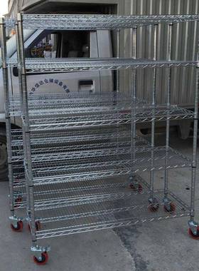 仓库不锈钢货动家用带轮线网移置物架铬镀防静电物料架展架示CTQ