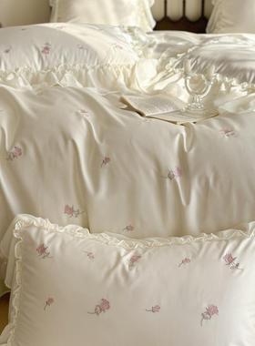 风公主风长绒DAF四件套荷叶刺绣被边套床上花边床单公主棉床品