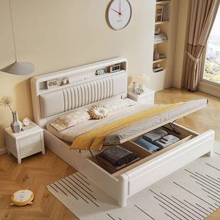 4541双E油风胡桃木白色实木床1.8M人主卧床1.5米f简约现代储物